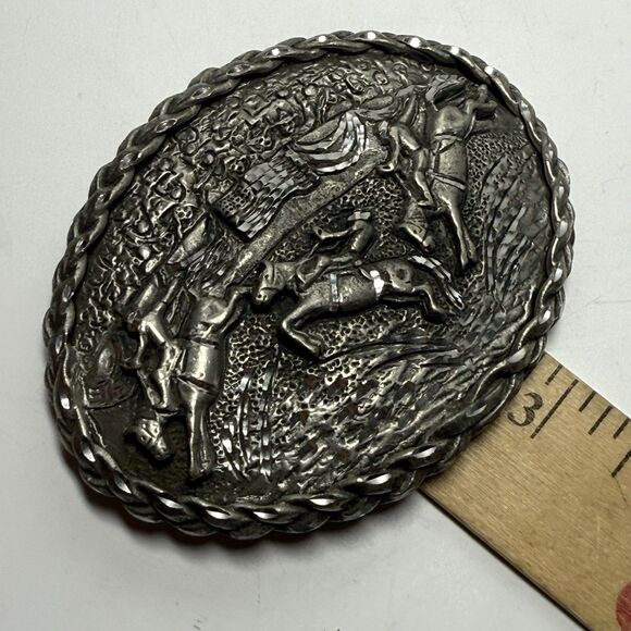 Vintage Ege 1992 Western Rodeo Cowboy Saddle Bronc Rider Belt Silver Buckle - Picture 9 of 9